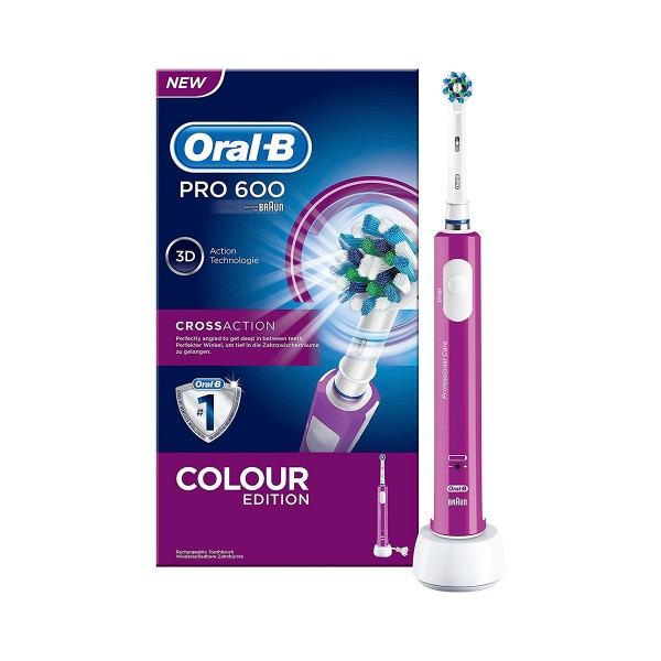 Braun oral-b pro 600 crossaction morado cepillo de dientes eléctrico recargable con tecnología 3d