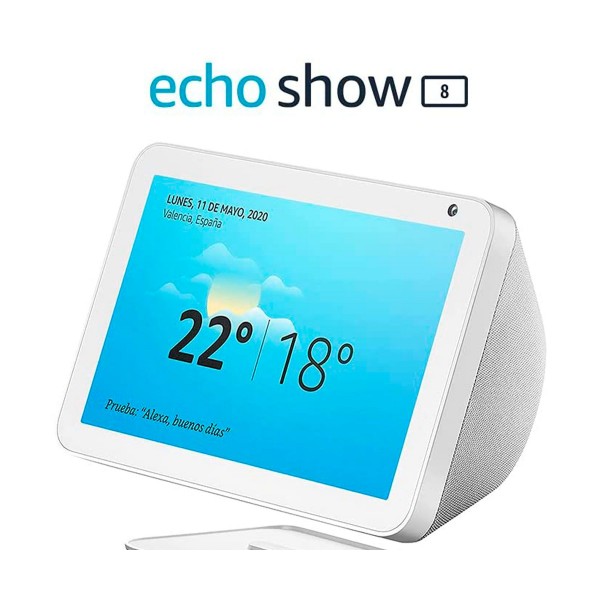 Amazon altavoz echo show 8 blanco/pantalla con control de hogar inteligente/alexa