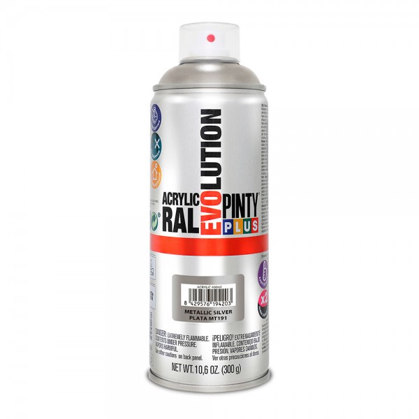 Pintura en spray pintyplus evolution metalizada 520cc plata mt191 (pack 2 unidades)