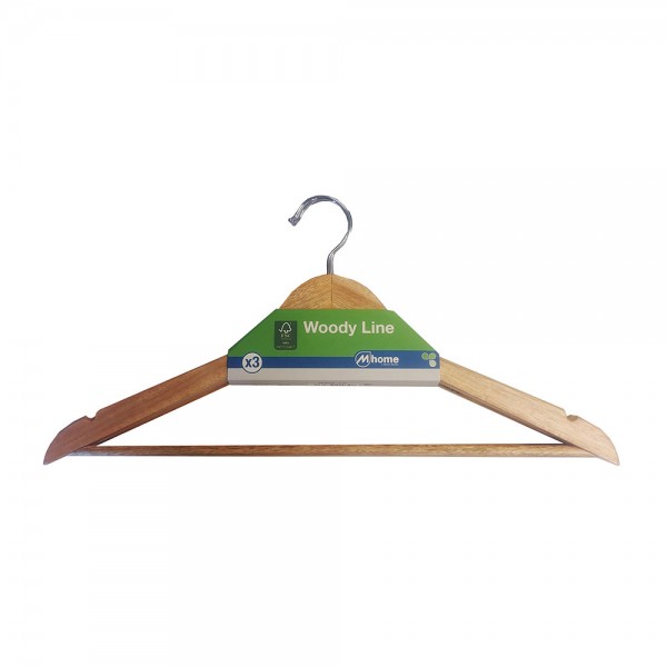 Perchas woody line madera ecológica fsc 42,5 x 1,2 x 23 cm, 3 uds